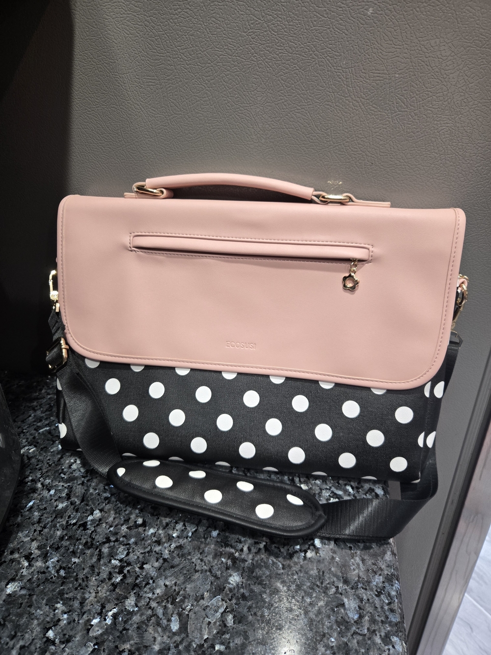 Polka Dot Laptop Bag/Crossbody with Pink Flap